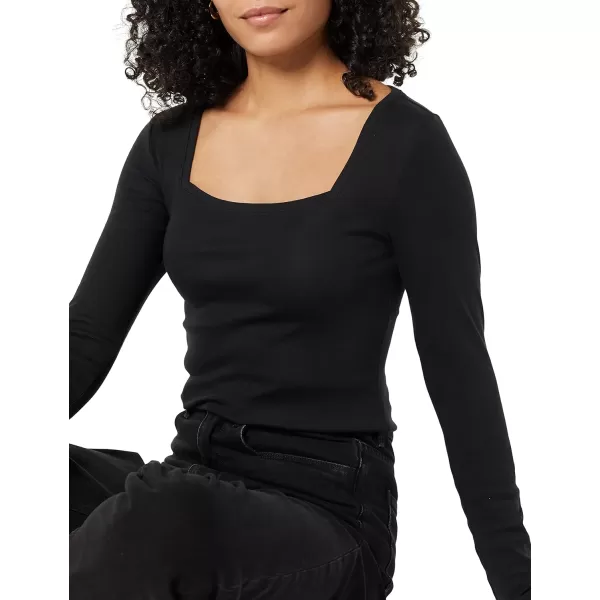 Amazon Essentials Womens SlimFit Long Sleeve Square Neck TShirtBlack