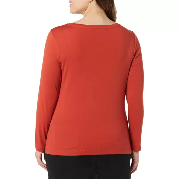 Amazon Essentials Womens SlimFit Long Sleeve Square Neck TShirtBrick Red