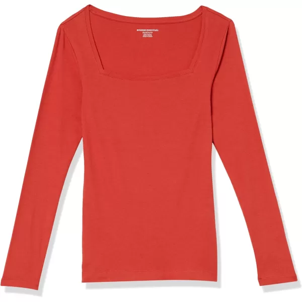 Amazon Essentials Womens SlimFit Long Sleeve Square Neck TShirtBrick Red