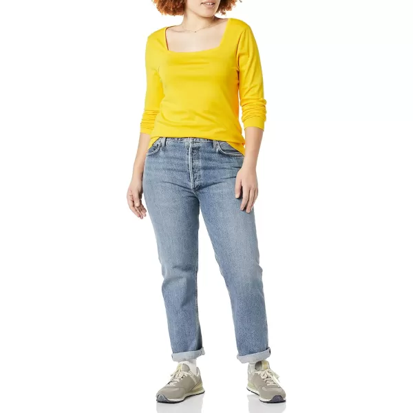 Amazon Essentials Womens SlimFit Long Sleeve Square Neck TShirtGolden Yellow