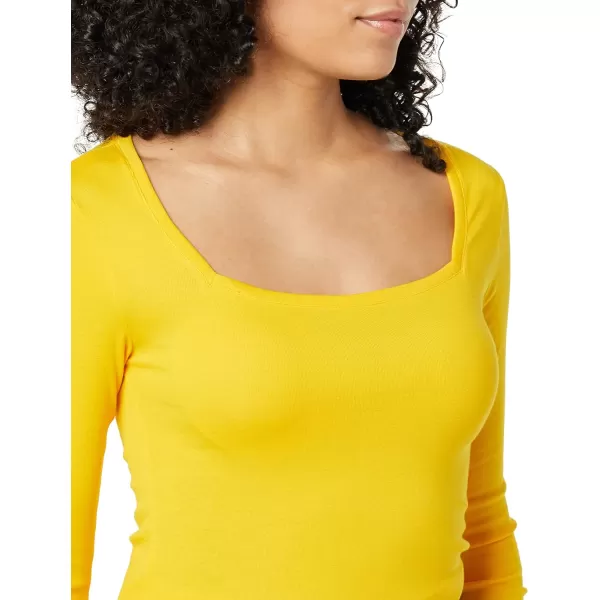 Amazon Essentials Womens SlimFit Long Sleeve Square Neck TShirtGolden Yellow