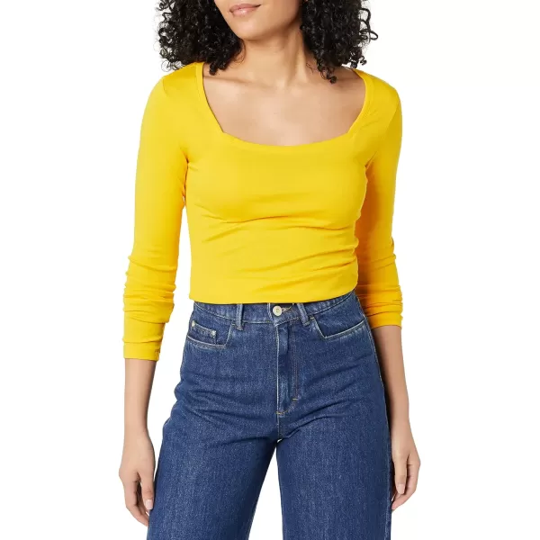 Amazon Essentials Womens SlimFit Long Sleeve Square Neck TShirtGolden Yellow