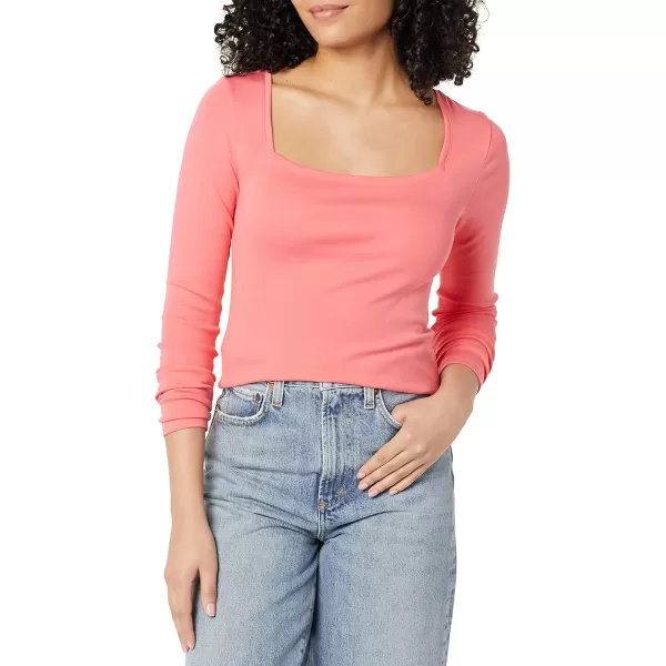 Amazon Essentials Womens SlimFit Long Sleeve Square Neck TShirtHot Pink