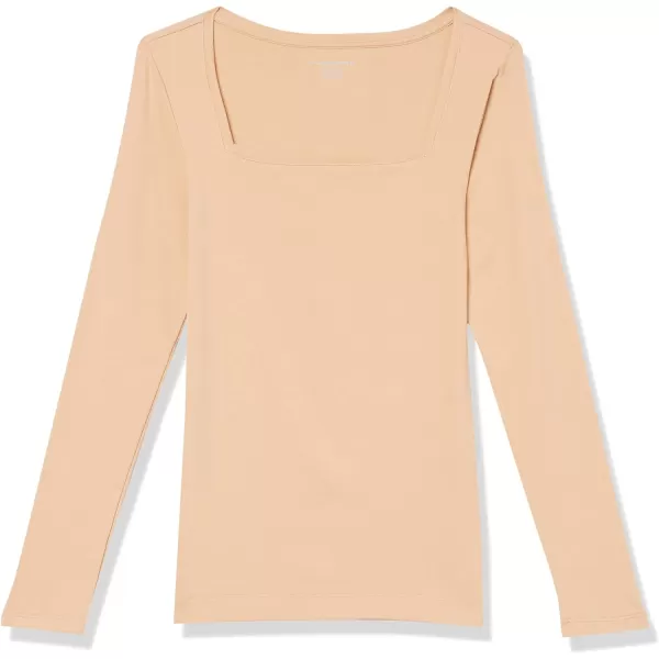 Amazon Essentials Womens SlimFit Long Sleeve Square Neck TShirtLight Camel