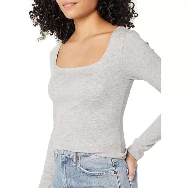 Amazon Essentials Womens SlimFit Long Sleeve Square Neck TShirtLight Grey Heather