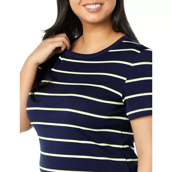 Amazon Essentials Womens SlimFit ShortSleeve Crewneck TShirt Pack of 2BlackNavy Horizontal Stripe