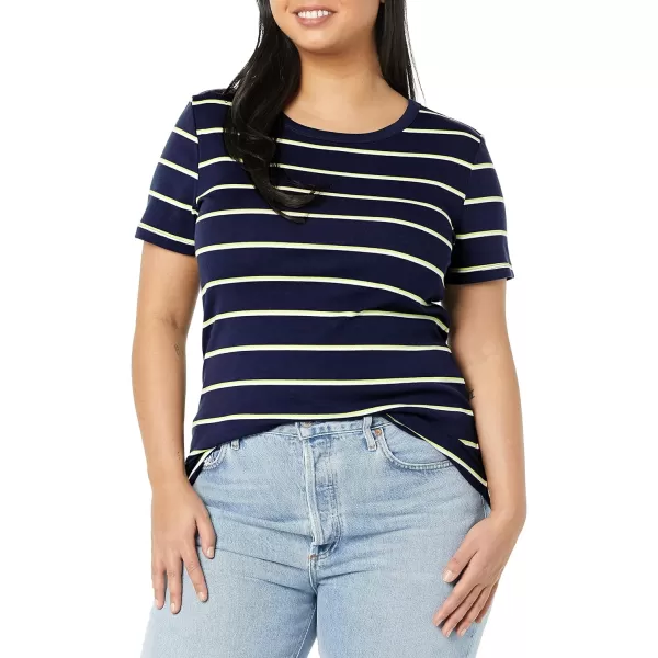 Amazon Essentials Womens SlimFit ShortSleeve Crewneck TShirt Pack of 2BlackNavy Horizontal Stripe