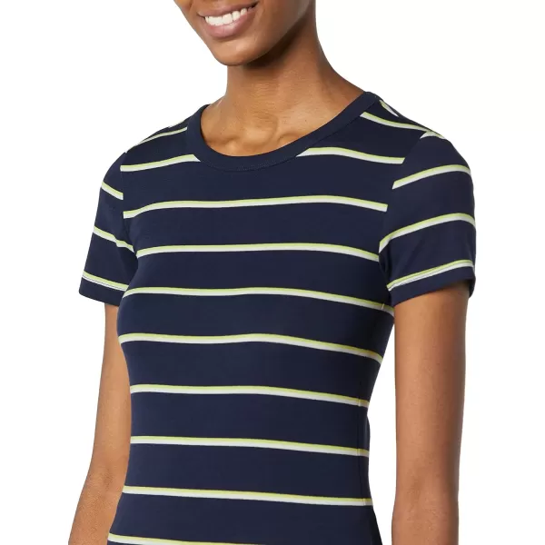 Amazon Essentials Womens SlimFit ShortSleeve Crewneck TShirt Pack of 2BlackNavy Horizontal Stripe