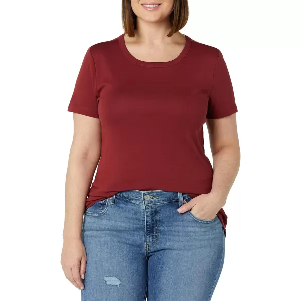 Amazon Essentials Womens SlimFit ShortSleeve Crewneck TShirt Pack of 2Charcoal HeatherBurgundy