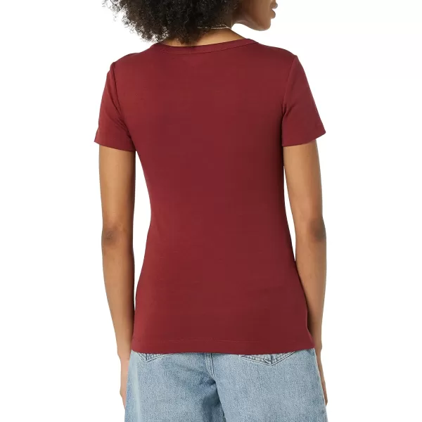 Amazon Essentials Womens SlimFit ShortSleeve Crewneck TShirt Pack of 2Charcoal HeatherBurgundy