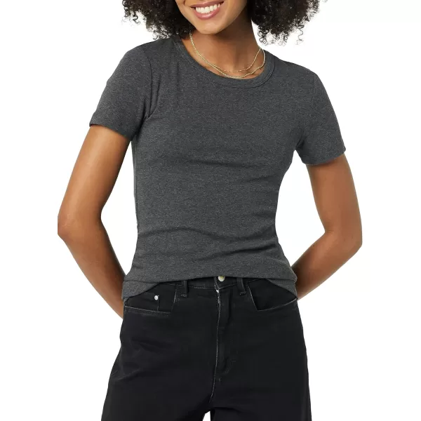 Amazon Essentials Womens SlimFit ShortSleeve Crewneck TShirt Pack of 2Charcoal HeatherTomato Red
