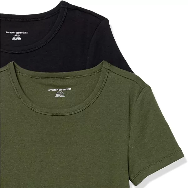 Amazon Essentials Womens SlimFit ShortSleeve Crewneck TShirt Pack of 2Dark OliveBlack