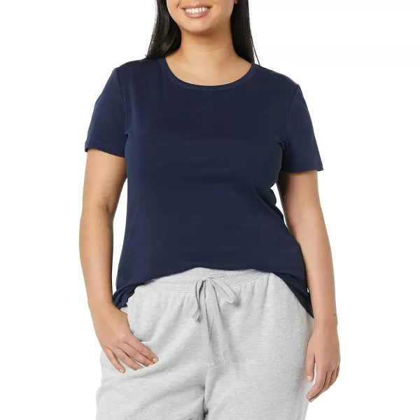 Amazon Essentials Womens SlimFit ShortSleeve Crewneck TShirt Pack of 2Navy