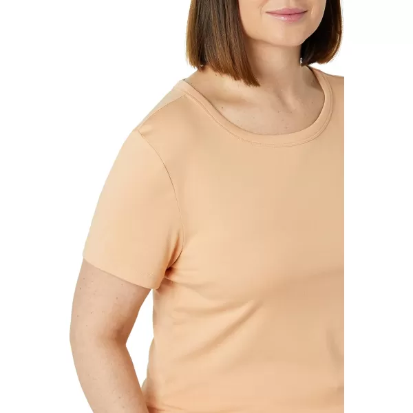 Amazon Essentials Womens SlimFit ShortSleeve Crewneck TShirt Pack of 2WhiteLight Camel