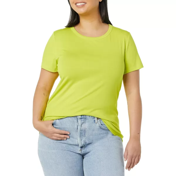 Amazon Essentials Womens SlimFit ShortSleeve Crewneck TShirt Pack of 2WhiteLime Green