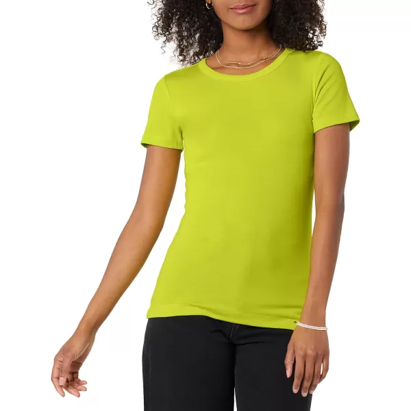 Amazon Essentials Womens SlimFit ShortSleeve Crewneck TShirt Pack of 2WhiteLime Green