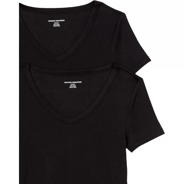 Amazon Essentials Womens SlimFit ShortSleeve VNeck TShirt Pack of 2Black