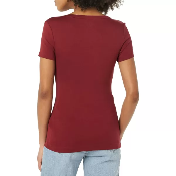 Amazon Essentials Womens SlimFit ShortSleeve VNeck TShirt Pack of 2BlackBurgundy