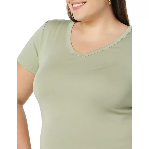 Amazon Essentials Womens SlimFit ShortSleeve VNeck TShirt Pack of 2BlackSage Green