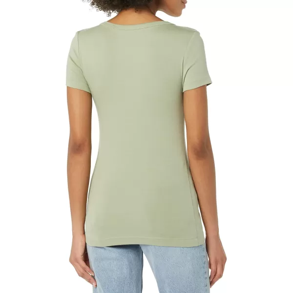 Amazon Essentials Womens SlimFit ShortSleeve VNeck TShirt Pack of 2BlackSage Green