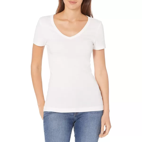 Amazon Essentials Womens SlimFit ShortSleeve VNeck TShirt Pack of 2White