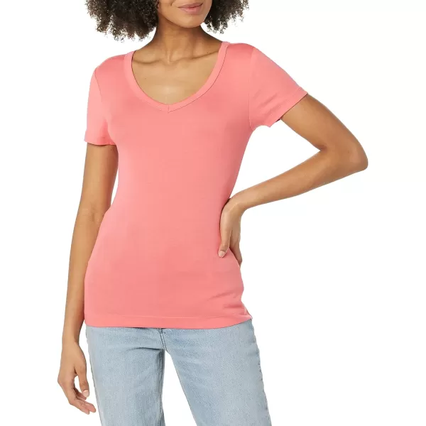 Amazon Essentials Womens SlimFit ShortSleeve VNeck TShirt Pack of 2WhiteHot Pink