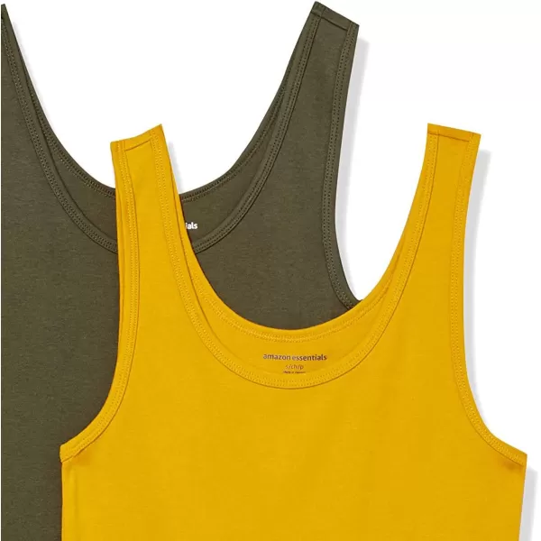 Amazon Essentials Womens SlimFit Tank Pack of 2Dark OliveGold