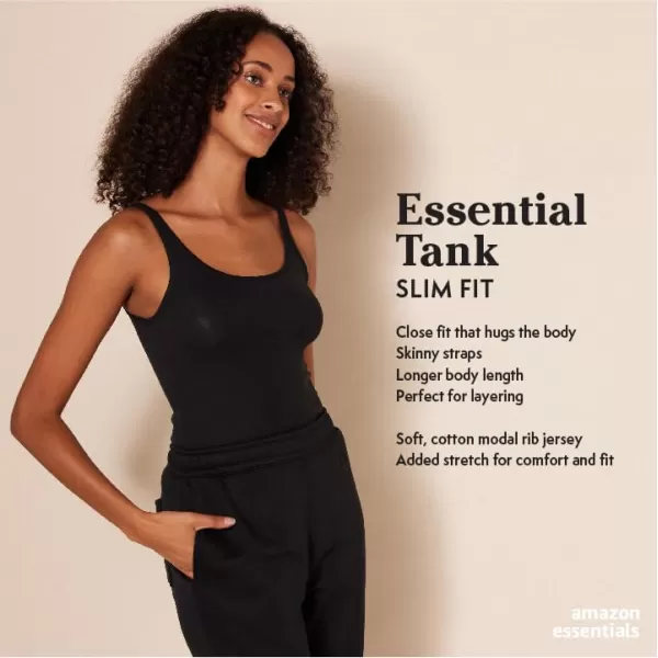 Amazon Essentials Womens SlimFit Thin Strap Tank Pack of 2BlackCharcoal Heather