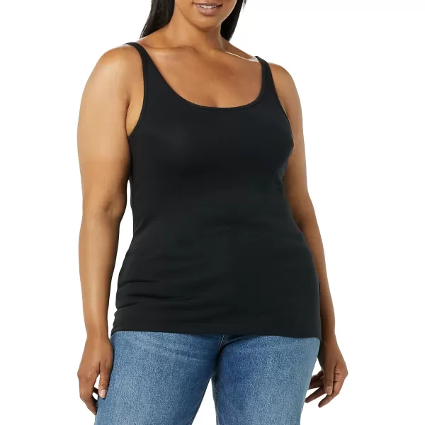 Amazon Essentials Womens SlimFit Thin Strap Tank Pack of 2BlackLight Sage Green