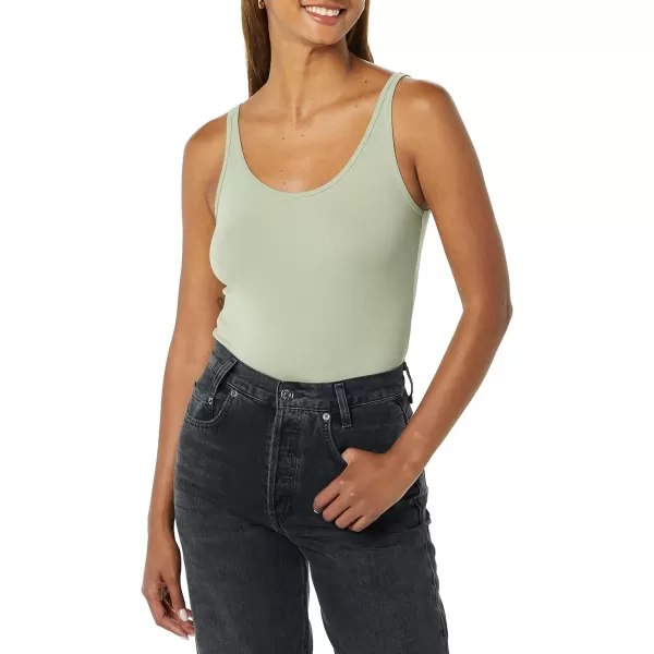 Amazon Essentials Womens SlimFit Thin Strap Tank Pack of 2BlackLight Sage Green