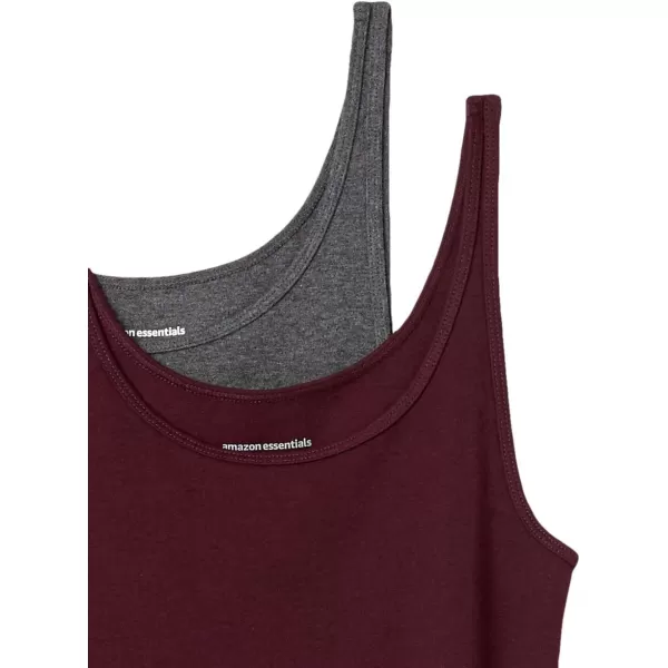 Amazon Essentials Womens SlimFit Thin Strap Tank Pack of 2BurgundyCharcoal Heather