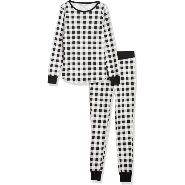Amazon Essentials Womens SnugFit Cotton Pajama Set Available in Plus SizeBlackWhite Buffalo Plaid