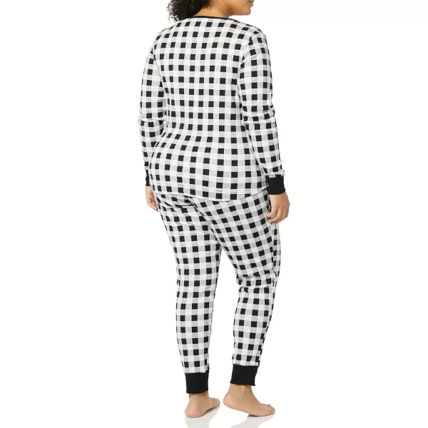 Amazon Essentials Womens SnugFit Cotton Pajama Set Available in Plus SizeBlackWhite Buffalo Plaid