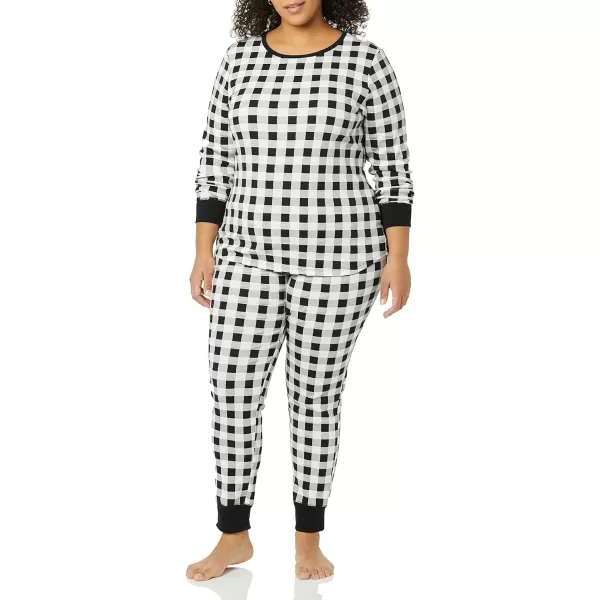 Amazon Essentials Womens SnugFit Cotton Pajama Set Available in Plus SizeBlackWhite Buffalo Plaid