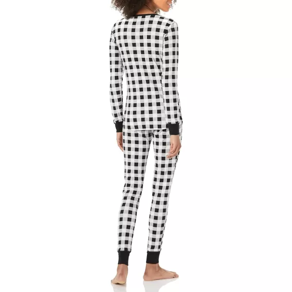 Amazon Essentials Womens SnugFit Cotton Pajama Set Available in Plus SizeBlackWhite Buffalo Plaid