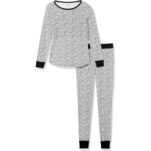 Amazon Essentials Womens SnugFit Cotton Pajama Set Available in Plus SizeBlackWhite SnowyLeopard