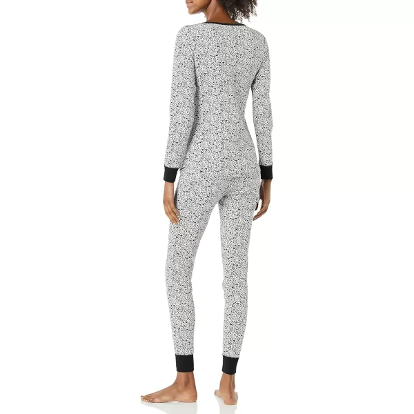 Amazon Essentials Womens SnugFit Cotton Pajama Set Available in Plus SizeBlackWhite SnowyLeopard