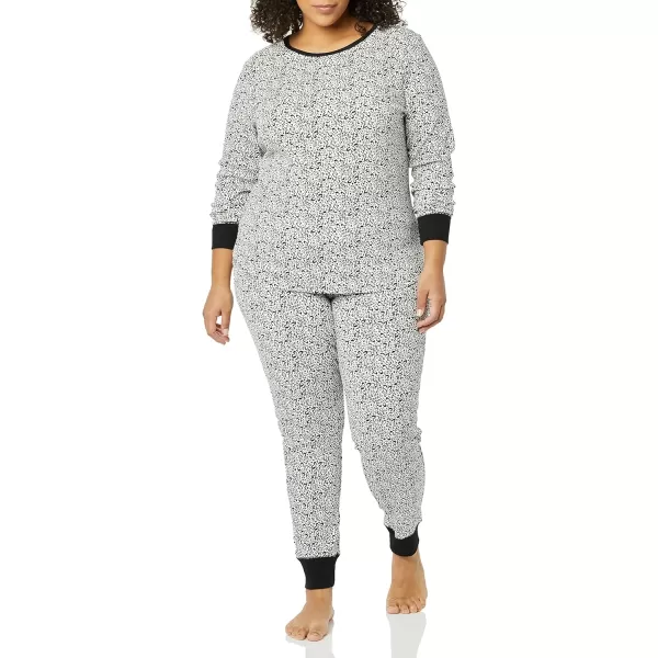 Amazon Essentials Womens SnugFit Cotton Pajama Set Available in Plus SizeBlackWhite SnowyLeopard