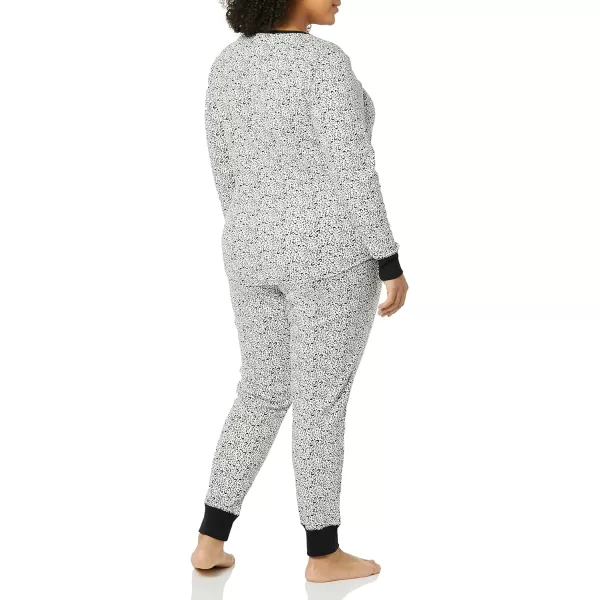 Amazon Essentials Womens SnugFit Cotton Pajama Set Available in Plus SizeBlackWhite SnowyLeopard