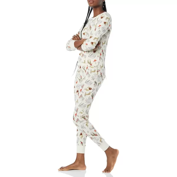 Amazon Essentials Womens SnugFit Cotton Pajama Set Available in Plus SizeLight Beige Party Animals