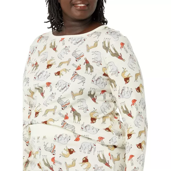 Amazon Essentials Womens SnugFit Cotton Pajama Set Available in Plus SizeLight Beige Party Animals