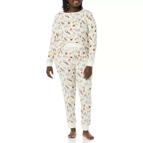 Amazon Essentials Womens SnugFit Cotton Pajama Set Available in Plus SizeLight Beige Party Animals