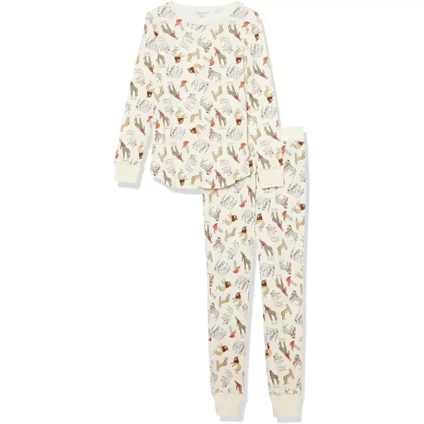 Amazon Essentials Womens SnugFit Cotton Pajama Set Available in Plus SizeLight Beige Party Animals