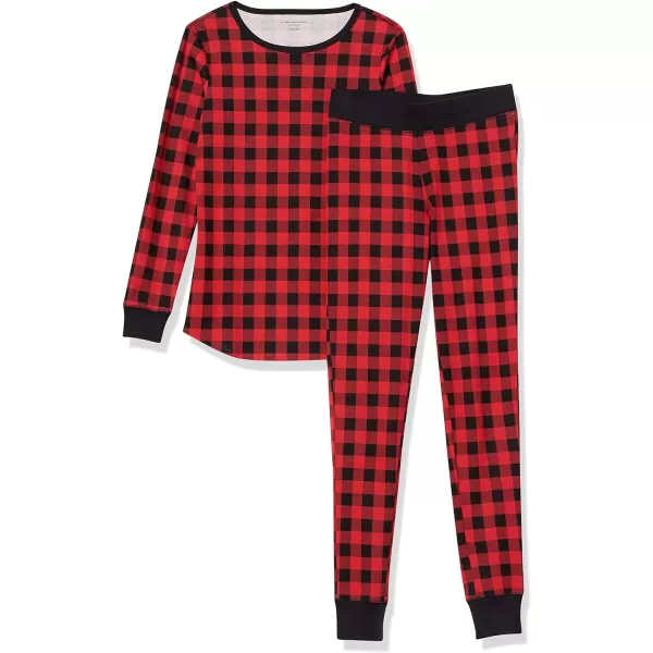 Amazon Essentials Womens SnugFit Cotton Pajama Set Available in Plus SizeRed Buffalo Plaid