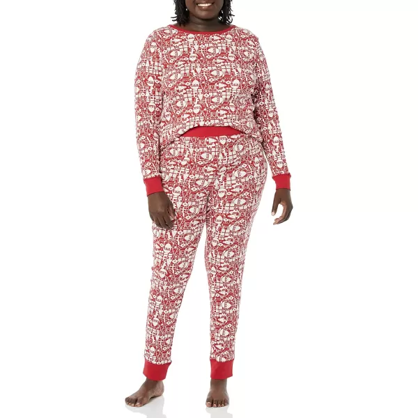 Amazon Essentials Womens SnugFit Cotton Pajama Set Available in Plus SizeRed Mono Santa