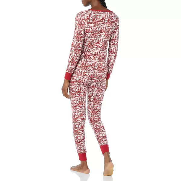 Amazon Essentials Womens SnugFit Cotton Pajama Set Available in Plus SizeRed Mono Santa