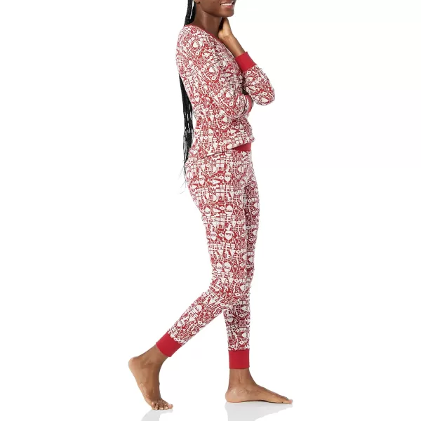 Amazon Essentials Womens SnugFit Cotton Pajama Set Available in Plus SizeRed Mono Santa