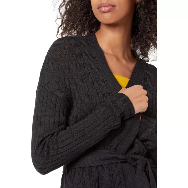 Amazon Essentials Womens Soft Cable Longer Length OpenFront Cardigan SweaterBlack