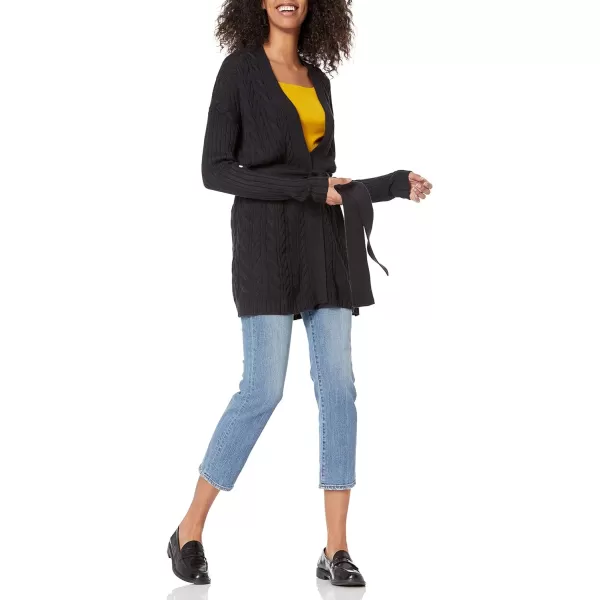 Amazon Essentials Womens Soft Cable Longer Length OpenFront Cardigan SweaterBlack