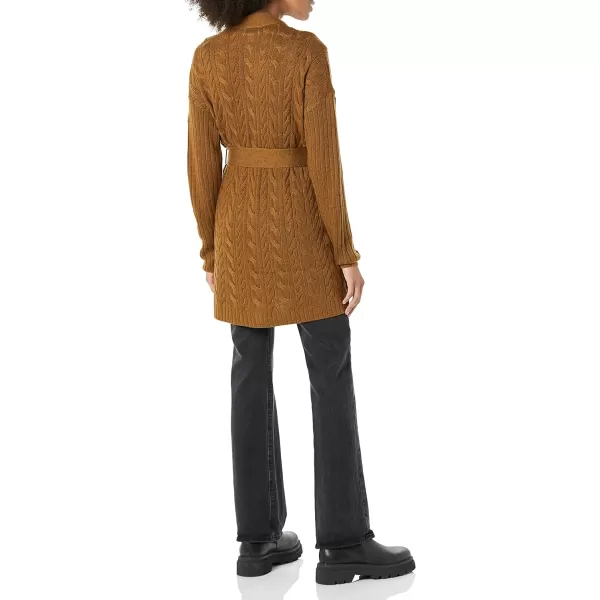 Amazon Essentials Womens Soft Cable Longer Length OpenFront Cardigan SweaterDark Chestnut Brown